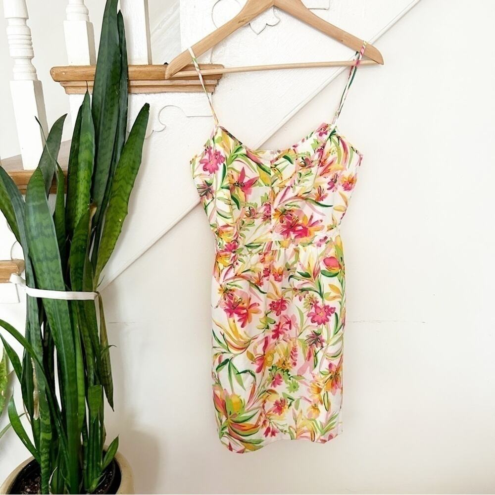 J.Crew Factory White Pink Floral Print Sleeveless Seaside Mini Cami Dress Size 4